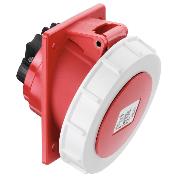 CEE flanged socket, 20°, IP67, 32A, 5-pole, 400V, 6h, red image 1