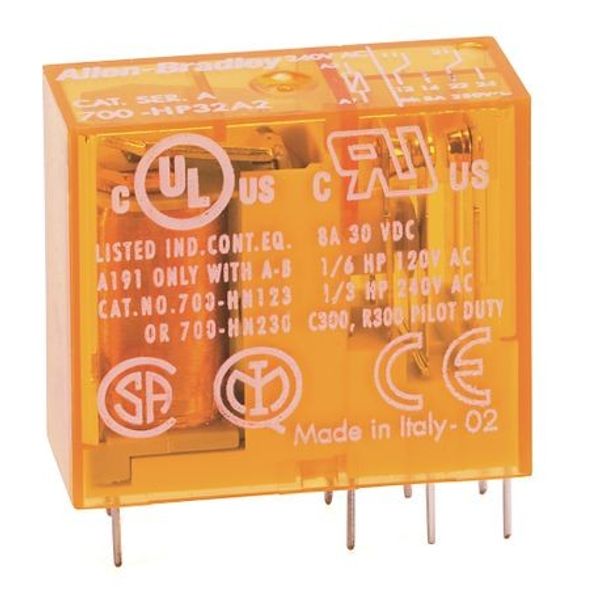 Allen-Bradley 700-HP32A24 PCB Pin Style Relay, 24V 50/60Hz, Standard Contact, 2 Changeover Contacts (DPDT) image 1