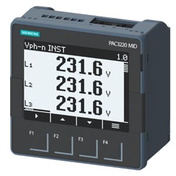 SENTRON PAC3220, calibrated according to MID, LCD 96 x 96 mm Power Monitoring Device, control panel instrument with measurement of electrical variables, protocol: image 1