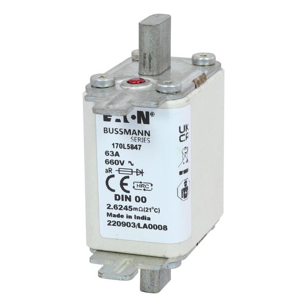 Fuse-link, high speed, 63 A, AC 660 V, DIN 00, 30 x 60 x 78 mm, aR, DIN, IEC, single indicator image 5