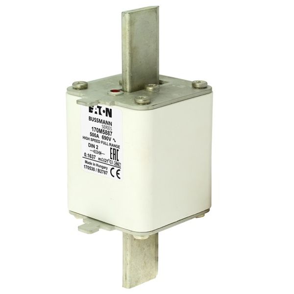 Fuse-link, high speed, 500 A, AC 690 V, DIN 2, 60 x 74 x 150 mm, gR, DIN, IEC, single indicator image 3