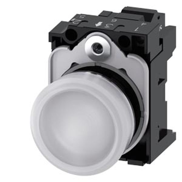 Indicator lights, 22 mm, round, Metal, shiny, white, lens, smooth, with holder, LED module .... 3SU1156-6AA60-3AA0-Z Y11 image 2