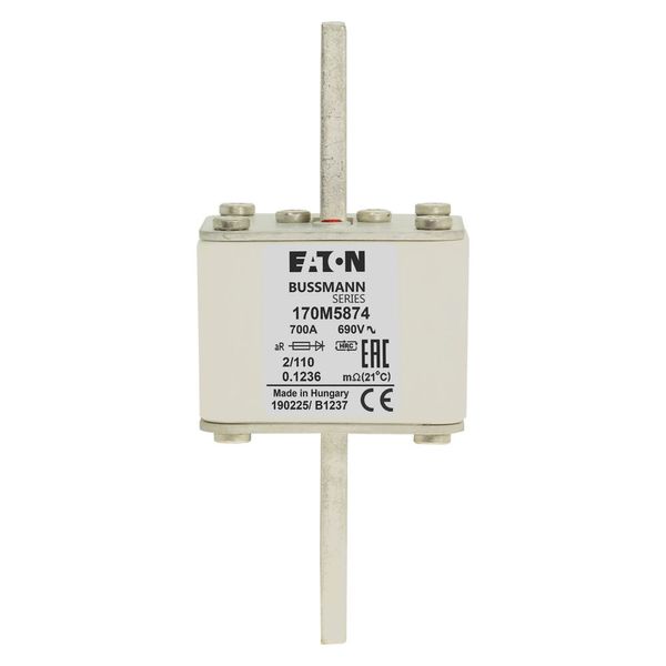 Fuse-link, high speed, 700 A, AC 690 V, size 2, 61 x 75 x 140 mm, aR, DIN, IEC, single indicator image 13