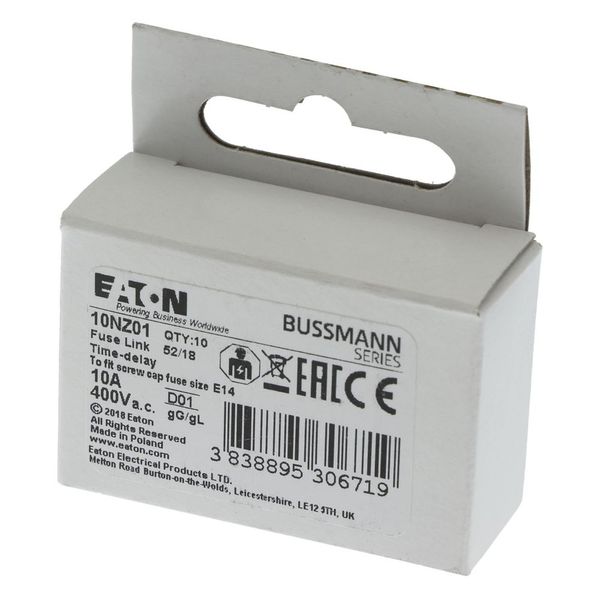 Fuse-link, LV, 10 A, AC 400 V, D01, gL/gG, IEC, time-delay image 15