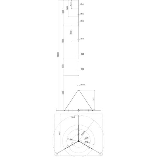 Air-termination rod L 13m w. fixing kit and hinged tripod R 3000mm image 2