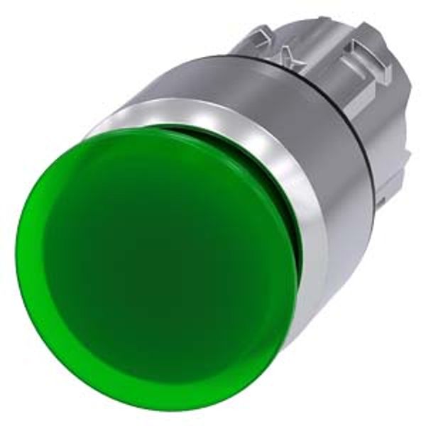 Illuminated mushroom pushbutton, 22 mm, round, metal, shiny, green, 30  3SU1051-1AA40-0AA0-Z Y11 image 2