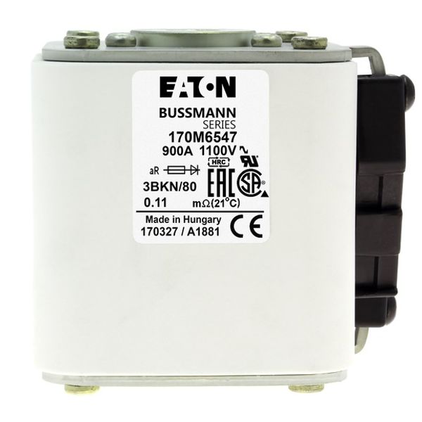 Fuse-link, high speed, 900 A, AC 1100 V, size 3, 76 x 92 x 83 mm, aR, IEC, UL, single indicator image 2