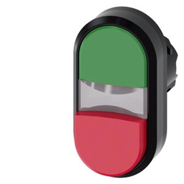 Twin pushbutton, 22 mm, round, plastic, green, red, pushbuttons, flat and raised, Z=50-unit packaging image 1