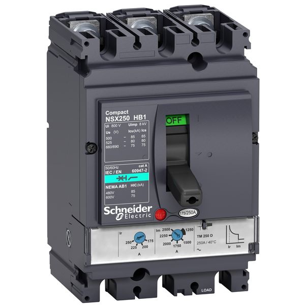 circuit breaker ComPact NSX100HB1, 75 kA at 690 VAC, TMD trip unit 80 A, 3 poles 3d image 3