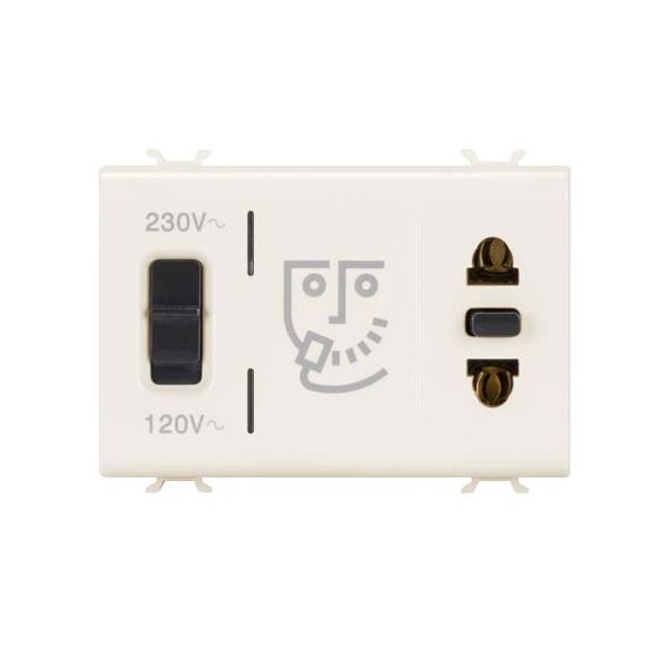 EURO-AMERICAN STANDARD SHAVER SOCKET-OUTLET WITH INSULATION TRANSFORMER - 3 MODULES - IVORY - CHORUSMART image 2