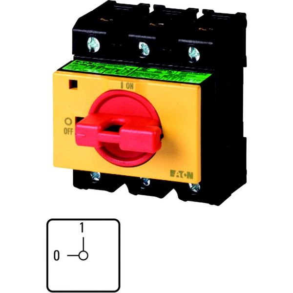 On-Off switch, P3, 100 A, service distribution board mounting, 3 pole, Emergency switching off function, with red thumb grip and yellow front plate, L image 3