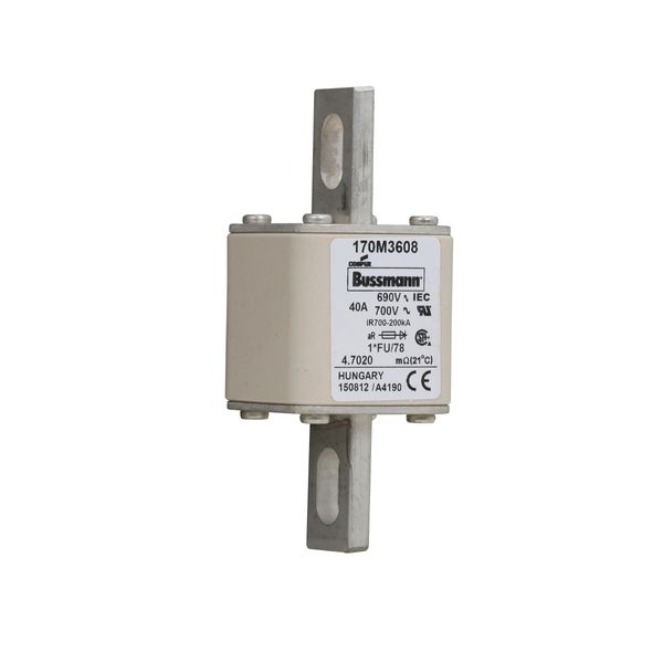 Fuse-link, high speed, 40 A, AC 690 V, compact size 1, 45 x 45 x 110 mm, aR, IEC, UL image 2