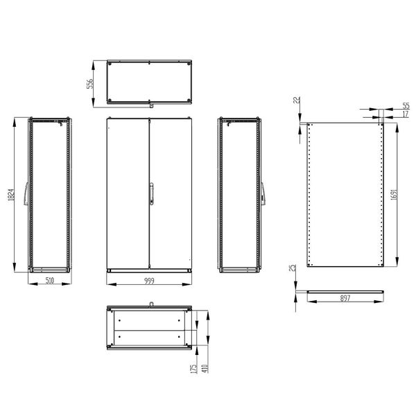 Modular enclosure 2 door IP55 H=1800 W=1000 D=500 mm image 2