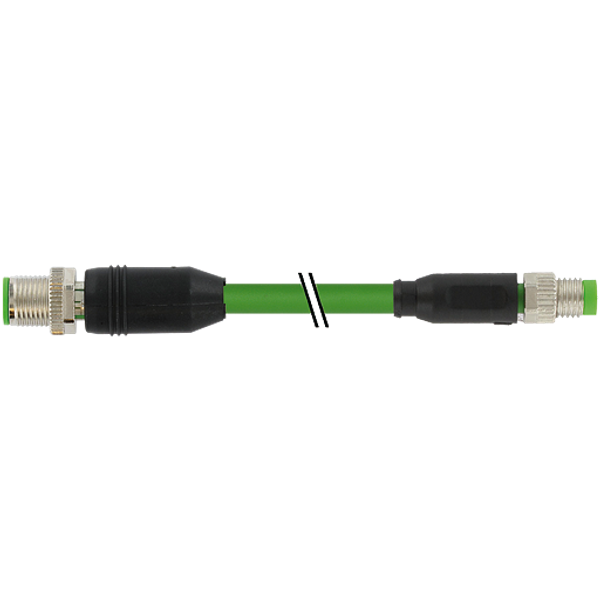 M12 male 0° D/M8 male 0° A PUR 1x4xAWG26 shielded gn+dragch 4m image 1