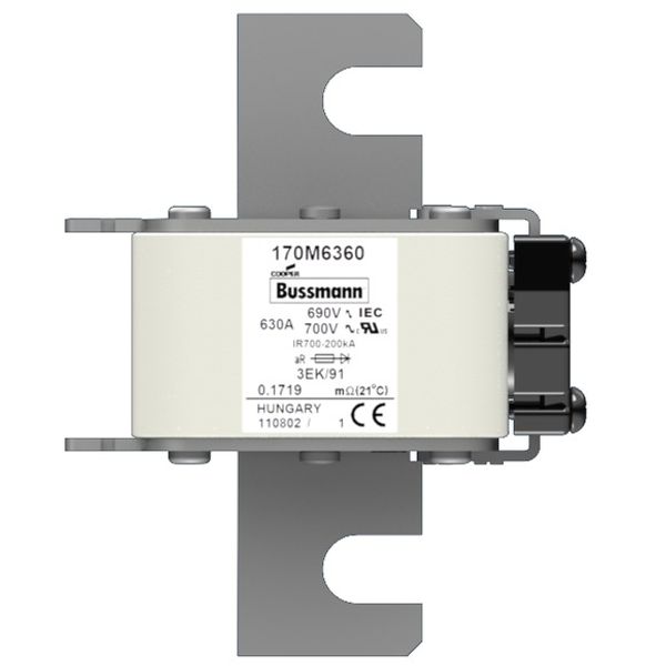 Fuse-link, high speed, 630 A, AC 690 V, size 3, 76 x 92 x 126 mm, aR, IEC, single indicator image 1