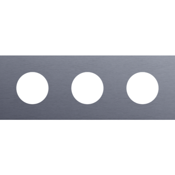 Threefold faceplate, 71 mm centre distance, for 3 socket outlets, Niko Rocker and Niko Toggle, alu blue grey brushed image 1