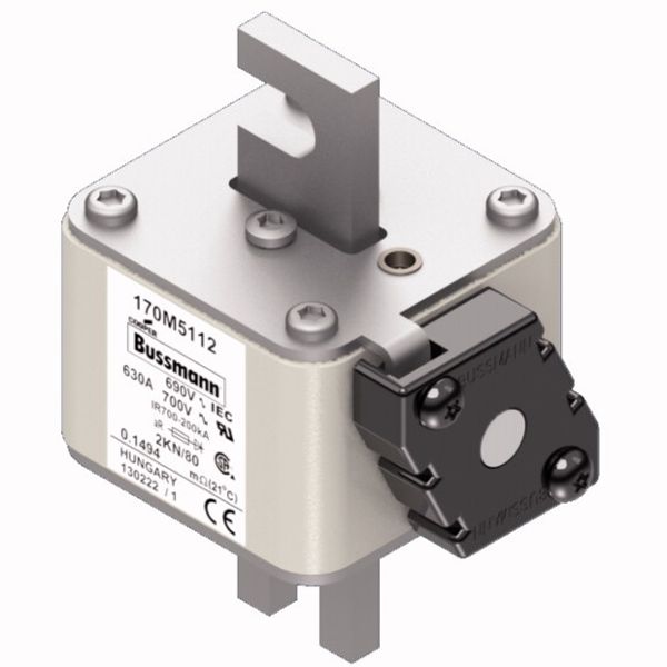 Fuse-link, high speed, 630 A, AC 690 V, DIN 2, 61 x 77 x 108 mm, aR, DIN, IEC, single indicator image 2