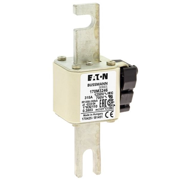 Fuse-link, high speed, 315 A, AC 1250 V, compact size 1, 45 x 58 x 138 mm, aR, DIN, IEC, type K indicator image 2