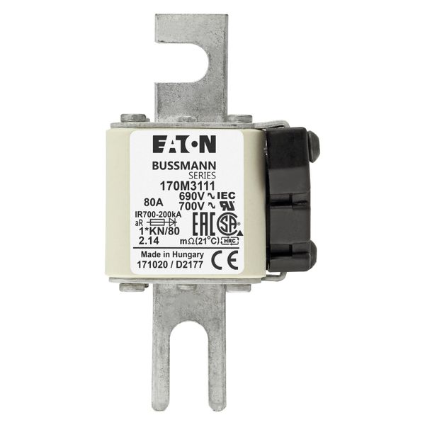 Fuse-link, high speed, 80 A, AC 690 V, compact DIN 1, 45 x 59 x 104 mm, aR, DIN, IEC, single indicator image 7