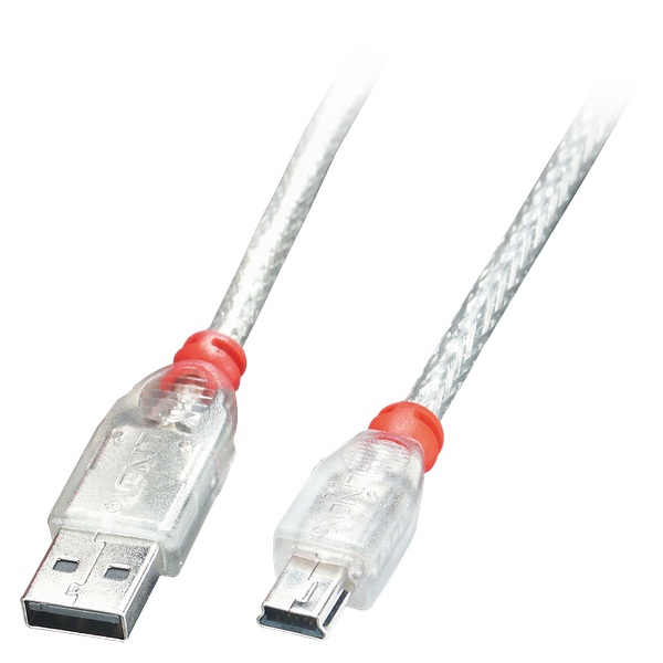 2m USB 2.0 Type A to Mini-B Cable, transparent USB Type A Male to Mini-B Male, USB High Speed image 1