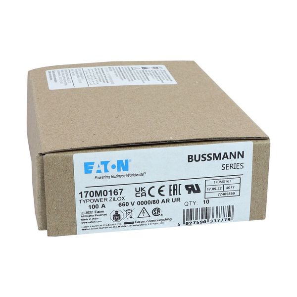 Fuse-link, high speed, 100 A, AC 660 V, size 0000, 18 x 19 x 100 mm, aR, UL, visual indicator image 12