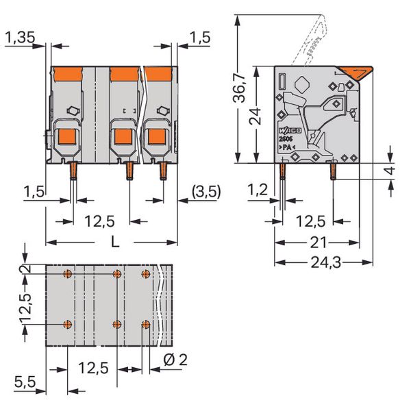 2606-1353 PCB terminal block; lever; 6 mm² image 3