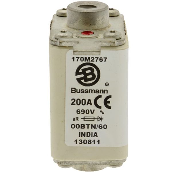 Fuse-link, high speed, 200 A, AC 690 V, size 00, 30 x 62 x 64 mm, aR, IEC, single indicator image 6