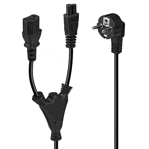 2m Schuko to 1x C13 & 1x C5 Mains Cable Schuko Plug to IEC C13 and IEC C5 Connector image 1