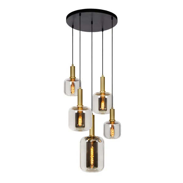 Lucide JOANET - Pendant light - Ø 66 cm - 5xE27 - Smoke Grey image 1