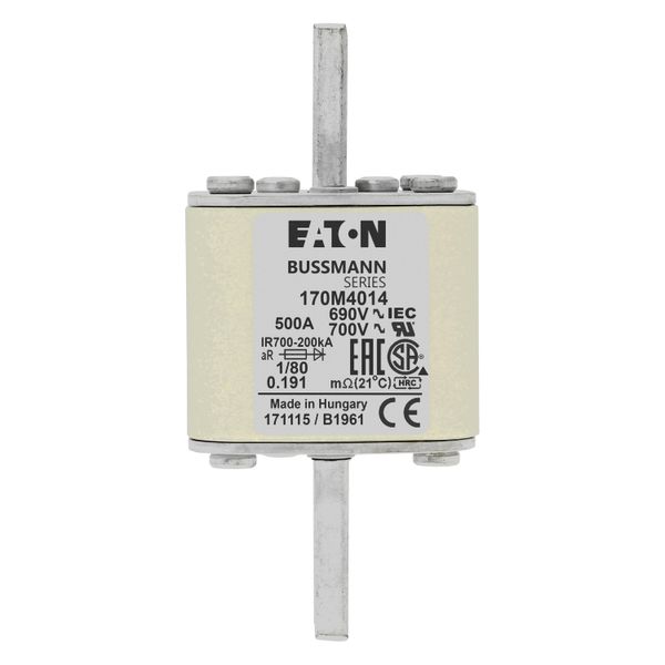 Fuse-link, high speed, 500 A, AC 690 V, DIN 1, 53 x 53 x 108 mm, aR, DIN, IEC, single indicator image 8