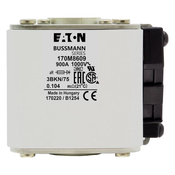 Fuse-link, high speed, 900 A, AC 1000 V, size 3, 74 x 92 x 76 mm, aR, IEC, UL, single indicator image 4