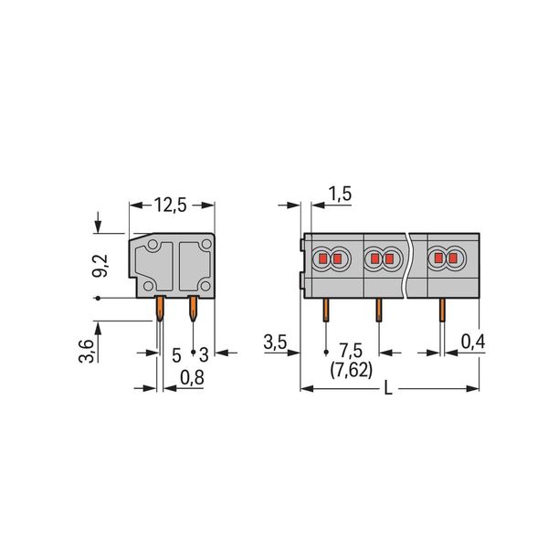 2-conductor PCB terminal block 0.75 mm² Pin spacing 7.5/7.62 mm gray image 1