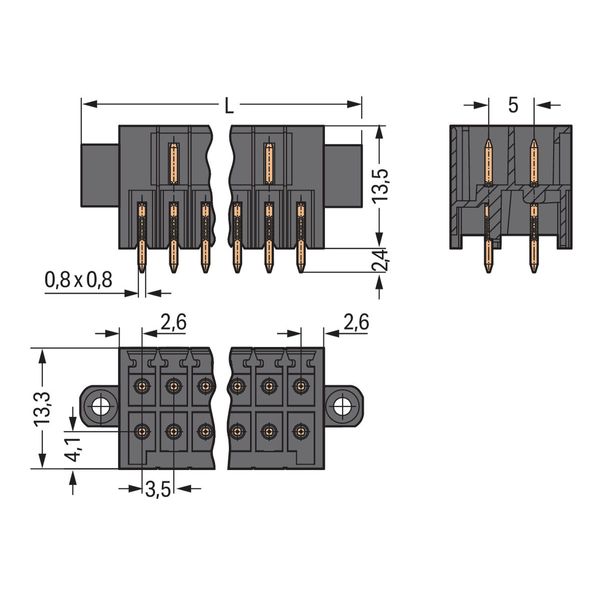 THR male header, 2-row 0.8 x 0.8 mm solder pin straight black image 5