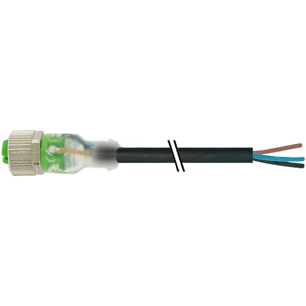 M12 female 0° A-cod. with cable LED PUR 4x0.34 bk +robot+drag ch. 3m image 1