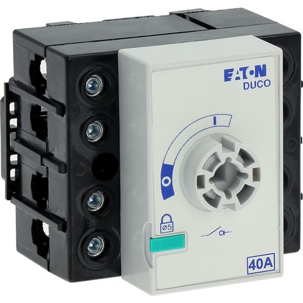 Switch-disconnector, DCM, 40 A, 4 pole, With black rotary handle and drive shaft, Vertical connection image 6