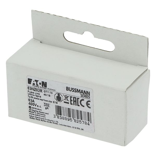 Fuse-link, LV, 63 A, AC 400 V, D02, aR, IEC, ultra rapid image 13