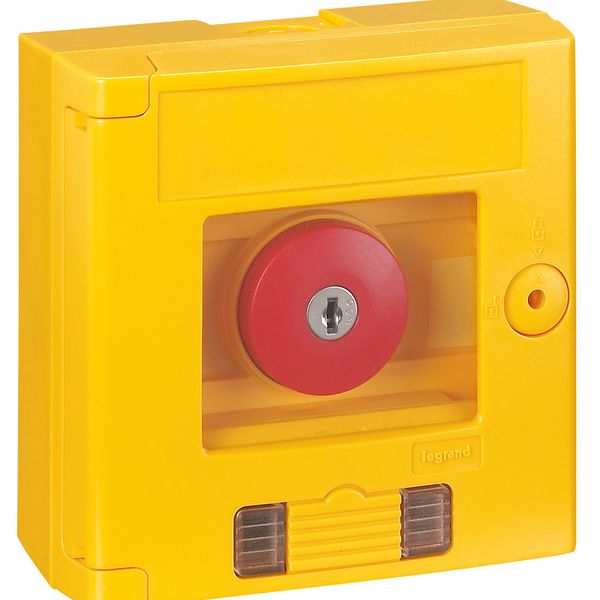 Break glass emergency box-mushroom head-surface mounting-IP 44-yellow box w LED image 1