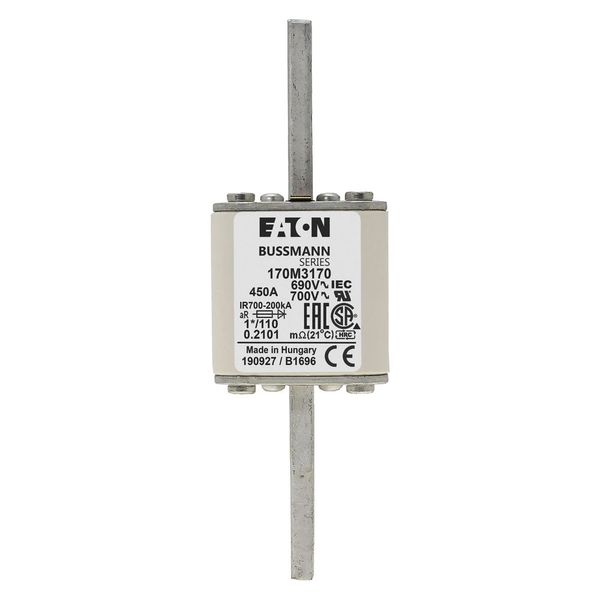 Fuse-link, high speed, 450 A, AC 690 V, compact size 1, 45 x 45 x 134 mm, aR, DIN, IEC, single indicator image 12