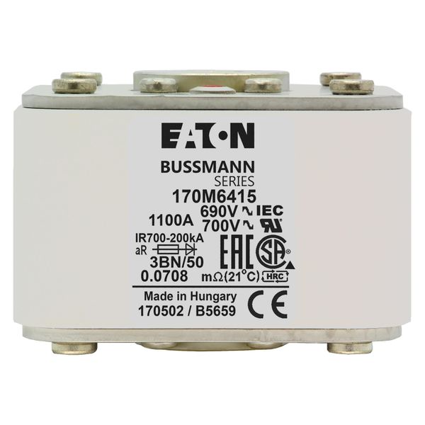 Fuse-link, high speed, 1100 A, AC 690 V, size 3, aR, IEC, UL, single indicator image 9