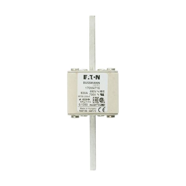 Fuse-link, high speed, 630 A, AC 690 V, size 1, 53 x 69 x 136 mm, aR, IEC, UL, no indicator, 115 mm centers image 8