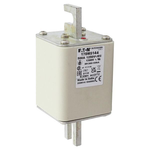 Fuse-link, high speed, 500 A, AC 1250 V, size 2, 61 x 75 x 138 mm, aR, DIN, IEC, single indicator image 11