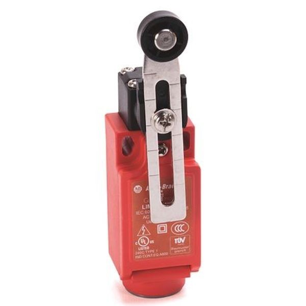 Allen-Bradley, 440P-CALB12E, Safety Limit Switch, 22mm Plastic, Adjustable Lever, 2 N.C., 1 N.O., BBM, 1/2 in NPT Conduit image 1