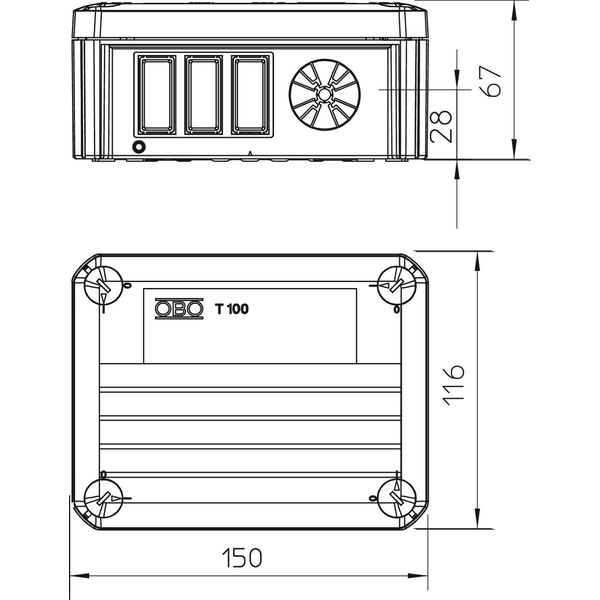 T 100 WB3 Junction box for 6 Wieland sockets,3-pole 150x116x67 image 2