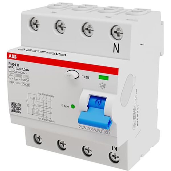 F204 B-63/0.03 U Residual Current Circuit Breaker 4P B type 30 mA image 1