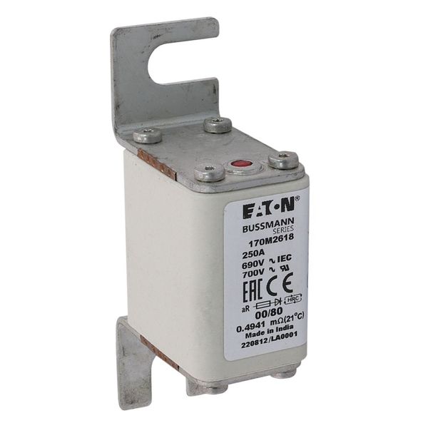 Fuse-link, high speed, 250 A, AC 690 V, DIN 00, 30 x 51 x 100 mm, aR, DIN, IEC, single indicator image 11