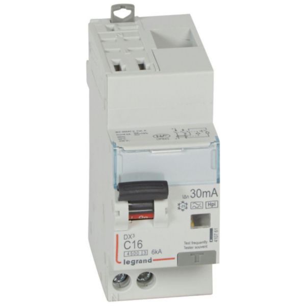 Differential circuit breaker DX³4500 automatic high inlet and low outlet screw U+N 230V~ - 16A typeF 30mA - 2 modules image 1