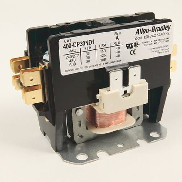 Allen-Bradley, 400 Definite Purpose Contactor, 30A, 120V 50/60Hz, 2 Poles image 1