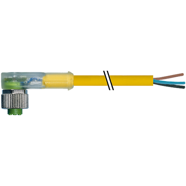 M12 female 90° A-cod. with cable LED PUR 4x0.34 ye UL/CSA+drag ch. 10m image 1