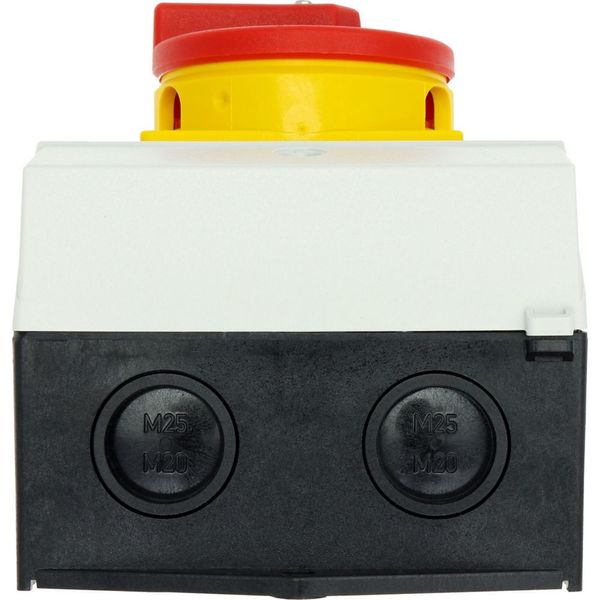 Main switch, P1, 32 A, surface mounting, 3 pole, Emergency switching off function, With red rotary handle and yellow locking ring, Lockable in the 0 ( image 24