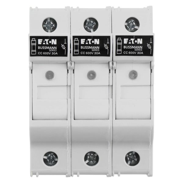 Fuse-holder, LV, 30 A, AC 600 V, 10 x 38 mm, CC, 3P, UL, indicating, DIN rail mount image 44